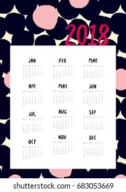 Beautiful monthly Calendar for 2018 Year. Printable and ready to use design template. Stylish abstract stationery design. Week starts from Monday. 
