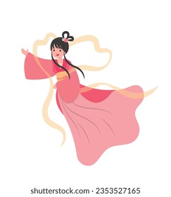 Beautiful moon goddess floating or flying, Chinese or Taiwanese traditional festivals and mythological stories or legends, festival of the moon, mid-autumn festival