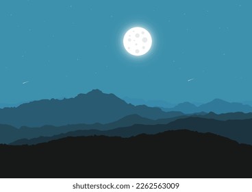 beautiful moon and landscape mountains vector illustration