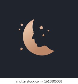 Beautiful moon logo with female face template vector