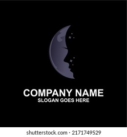 Beautiful moon logo with female face template vector