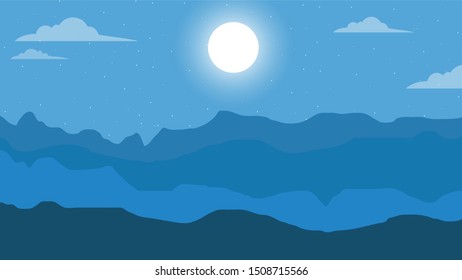 Beautiful moon with mountains and clouds landscape