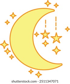 The beautiful moon and stars are decorated with yellow twinkles