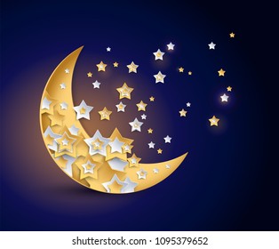 Beautiful moon and stars night vector illustration