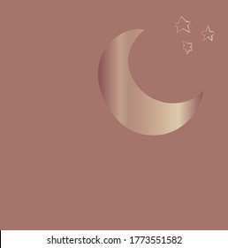 beautiful moon and stars poster rose gold on burgundy background