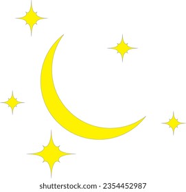 Beautiful moon surrounded by yellow stars