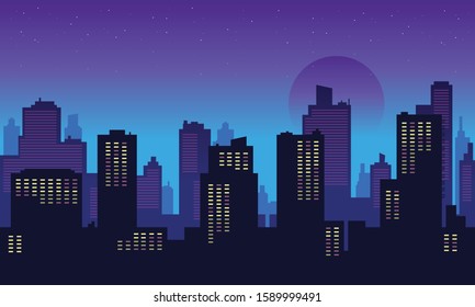 The beautiful moonlight town in the night