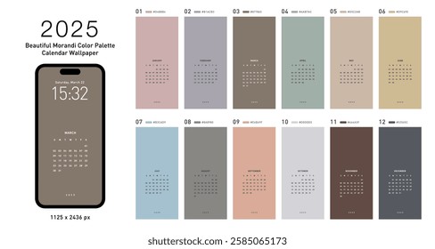 Beautiful Morandi Color Palette 2025 Calendar Wallpaper (cell phone)