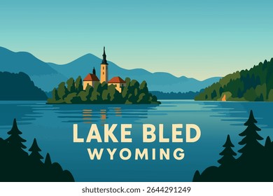 A beautiful morning at Lake Bled in Wyoming, where the still waters reflect the surrounding mountain peaks, offering a serene and tranquil atmosphere for nature lovers and outdoor explorers