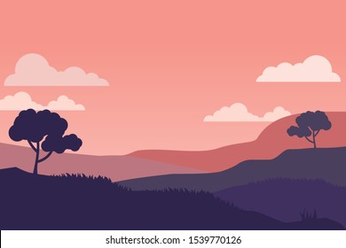 Beautiful morning on the hill vector illustration. Beautiful landscape vector.