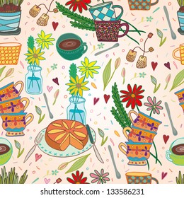 beautiful morning tea seamless pattern