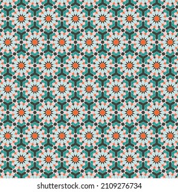 Un hermoso patrón marroquí en verde y naranja, perfecto para los que aman los patrones geométricos coloridos en verde y naranja, bueno para cualquier impresión de tela, papel envolvente, sitio web, etc.