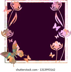 Beautiful mosaic background with butterflies. Decorative frame for text or photo.