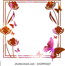 Beautiful mosaic background with butterflies. Decorative frame for text or photo.