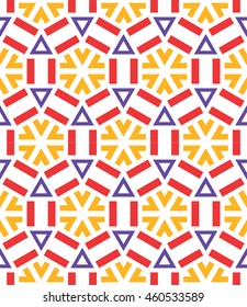 beautiful mosaic flat abstract multicolored geometric ornament for Wallpaper, textiles, ceramics. Seamless ceramic winter snowflake pattern on white background. Positive emotions.
