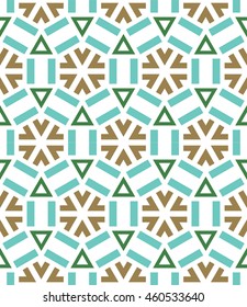 beautiful mosaic flat abstract multicolored geometric ornament for Wallpaper, textiles, ceramics. Seamless ceramic winter snowflake pattern on retro background. Positive emotions.