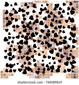 Beautiful mosaic pattern with black hearts. Vector illustration for decoration of holidays, postcards, posters, websites, carnivals, birthday and children's parties. Modern Hipster style