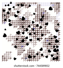 Beautiful mosaic pattern with black hearts. Vector illustration for decoration of holidays, postcards, posters, websites, carnivals, birthday and children's parties. Modern Hipster style