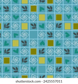 Beautiful mosaic pattern with flat line design, blue tone, easy on the eyes, seamless.