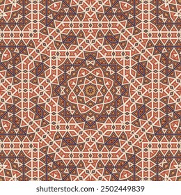 Beautiful mosaic seamless ornament vector design. Modern bandana print. Interior geometrical background. Tunisian ethnic design. Tiled shapes geometry.