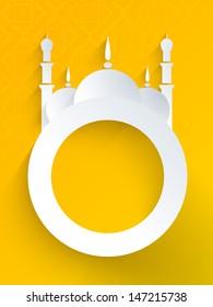 Beautiful mosque design with text space on yellow background for Muslim community festival Eid Mubarak. 
