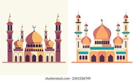 Beautiful mosque isolated flat facade on white background