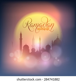 Schöne Moschee auf glänzendem Hintergrund für islamische heilige Monat der Gebete, Ramadan Mubarak Feier.