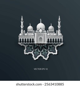 Beautiful Mosque Paper cut style for islamic background