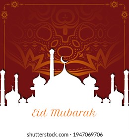 beautiful mosque scene eid mubarak background vector