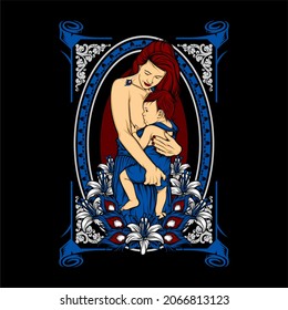 beautiful mother breastfeeding his son with awesome background