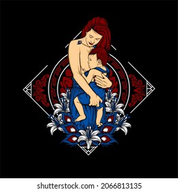 beautiful mother breastfeeding his son with awesome background