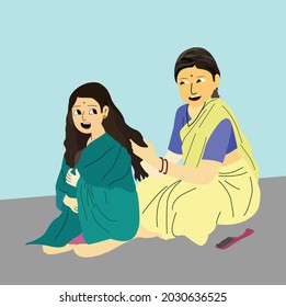 Beautiful mother and daughter vector illustration