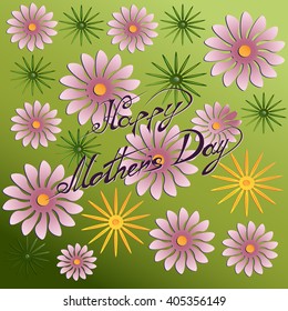 Beautiful Mother Day Text And Flowers. Vector Festive Holiday Illustration. Happy Mothers Day.