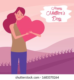 beautiful mother with heart character beautiful mothers day card vector illustration design