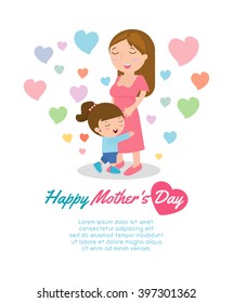 Beautiful mother with her daughter. Card of Happy Mothers Day. 