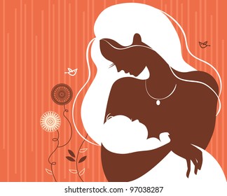 Beautiful mother silhouette with baby