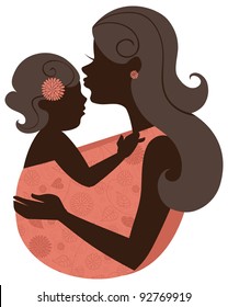 Beautiful mother silhouette with baby in a sling