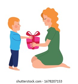 beautiful mother with son characters vector illustration design