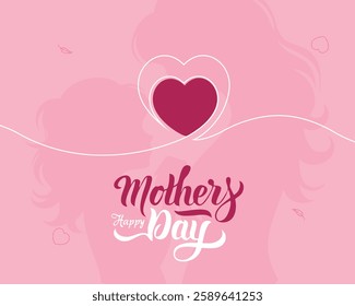 Beautiful Mother's Day illustration featuring a heart centerpiece, soft pink background, and elegant red and white roses. Ideal for greeting cards, posters, and social media designs