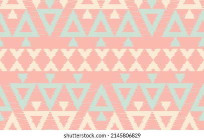 Beautiful Motif Ethnic abstract ikat art. Seamless Kasuri pink pattern in tribal, folk embroidery, Mexican, Indian style.Aztec geometric art ornament print.slubby textured design for carpet, fabric.
