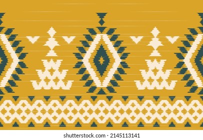 Beautiful Motif Ethnic ikat art. Seamless Kasuri yellow pattern in tribal, folk embroidery, Mexican, Indian style.Aztec geometric art ornament print.slubby textured design for carpet, fabric.