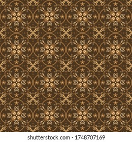 The beautiful motif on Javanese batik with seamless golden brown color