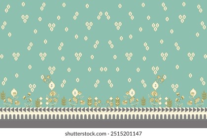 Beautiful Motif Pattern Design with Border and Blue  Background  Using Geometric Flower for Textile.
