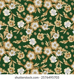 Beautiful Motif Pattern Design with Border and Background Using Geometric Flower for Textile