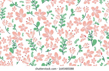 Beautiful motif of spring floral pattern background, with leaf and floral design.