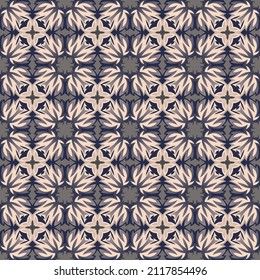 Beautiful motley seamless pattern in gray-beige tones. Graceful ornate forms are grouped and lined up in rows. Vector. 