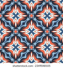 Beautiful motley seamless pattern. Overlapping art forms, stripes, polygons, segments are grouped and arranged in a certain order. Vector. 