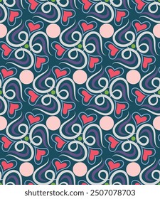 Beautiful motley seamless pattern. Overlapping art forms, stripes, polygons, segments are grouped and arranged in a certain order. Vector. 
