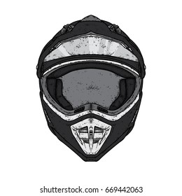 A beautiful motorcycle helmet. Vector illustration for a postcard, poster or print for clothes. Purebred puppy. Motorcycling. Sport.