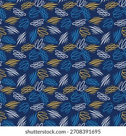 Hermoso patrón sin fisuras moteado con líneas caligráficas. Fondo dibujado a mano para su diseño. Textil, embalaje, decoración de blog, Anuncio, cartel, papel de embalaje. Vector. 